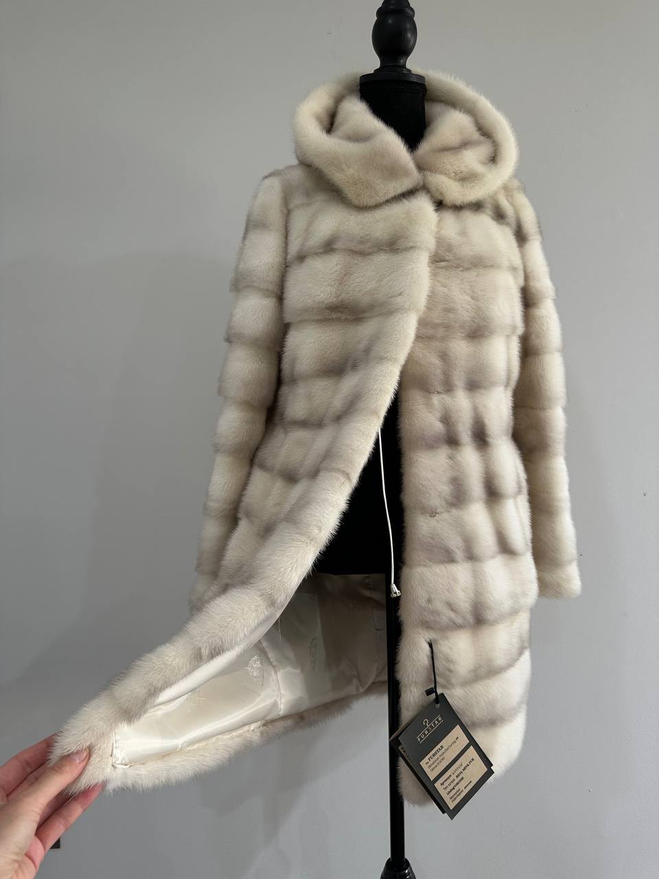 NEW MINK FUR coat size S SMALL 1201106 HORIZONTAL long sleeve jacket HOODED