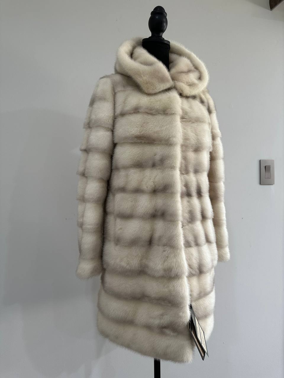 NEW MINK FUR coat size S SMALL 1201106 HORIZONTAL long sleeve jacket HOODED