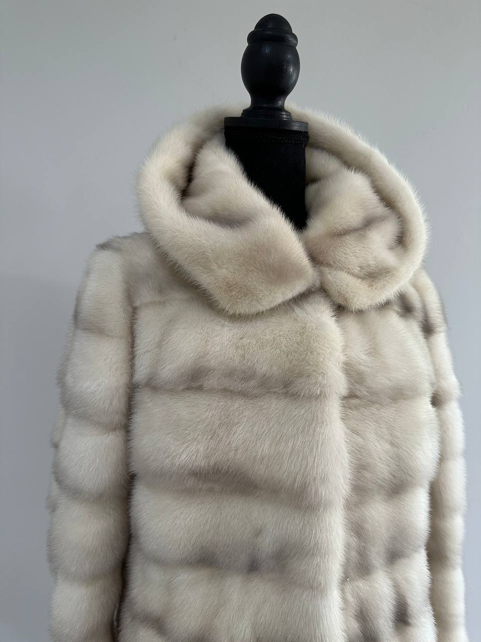 NEW MINK FUR coat size S SMALL 1201106 HORIZONTAL long sleeve jacket HOODED