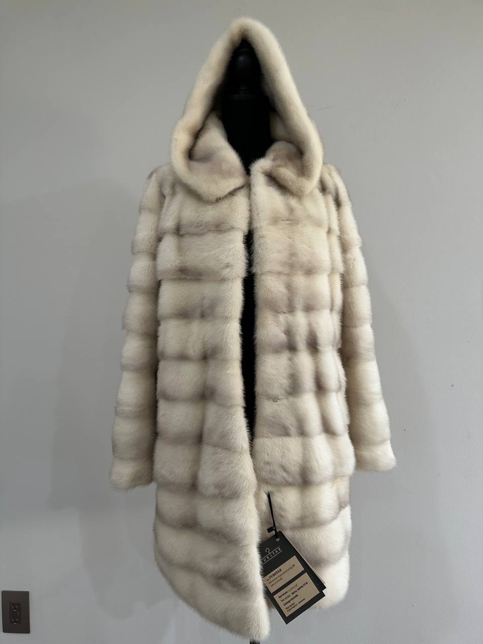 NEW MINK FUR coat size S SMALL 1201106 HORIZONTAL long sleeve jacket HOODED
