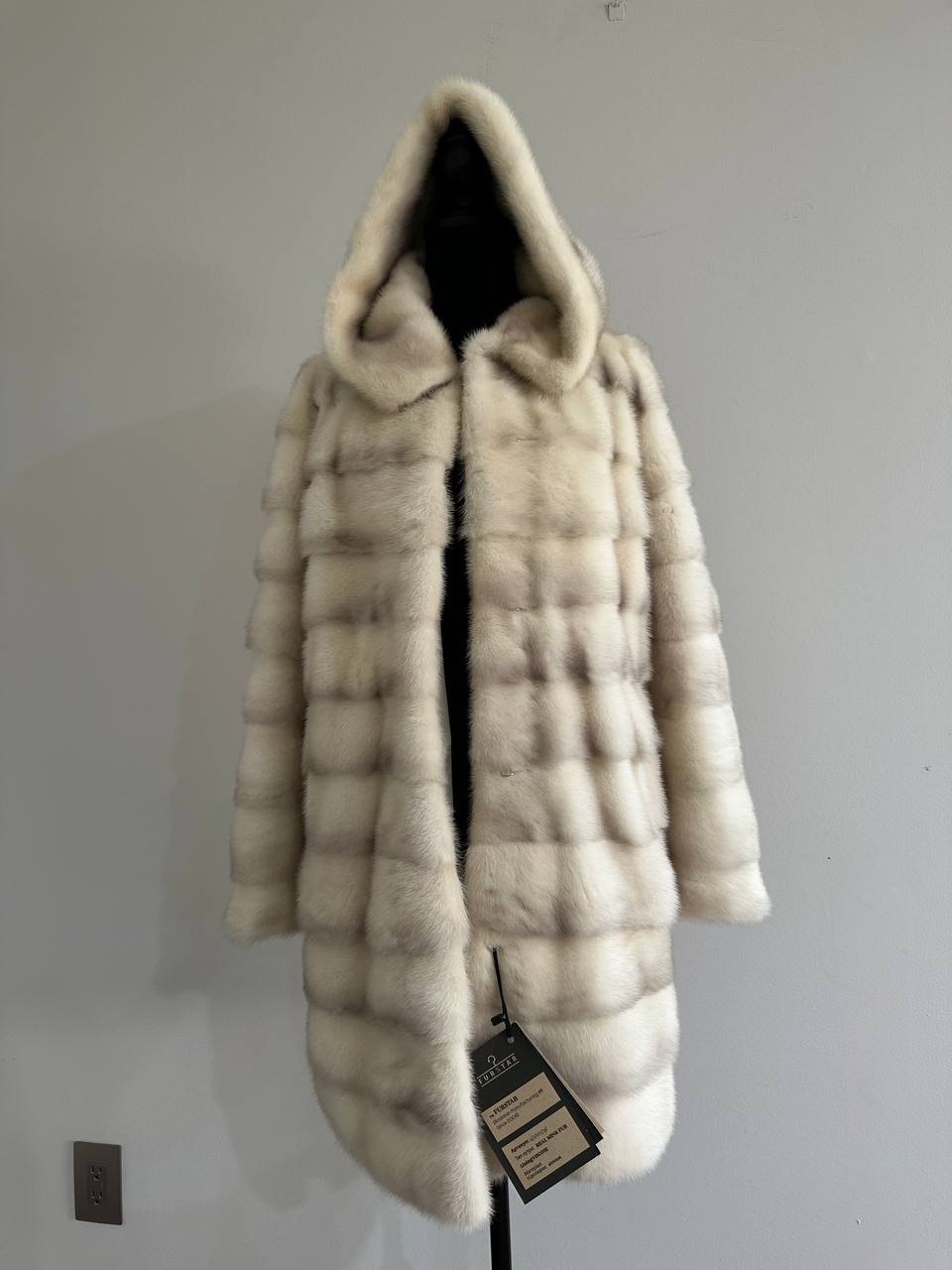 NEW MINK FUR coat size S SMALL 1201106 HORIZONTAL long sleeve jacket HOODED