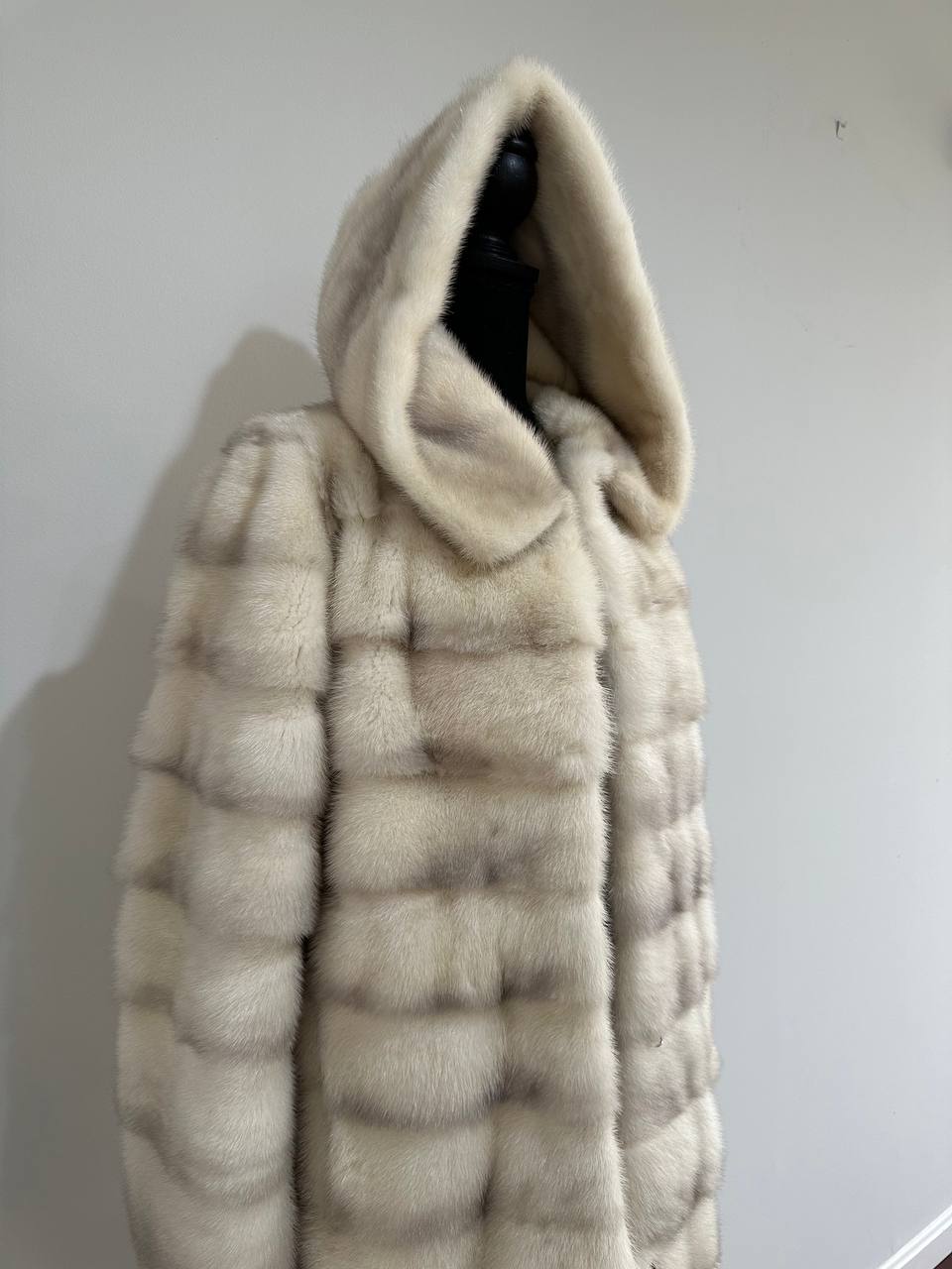 NEW MINK FUR coat size S SMALL 1201106 HORIZONTAL long sleeve jacket HOODED