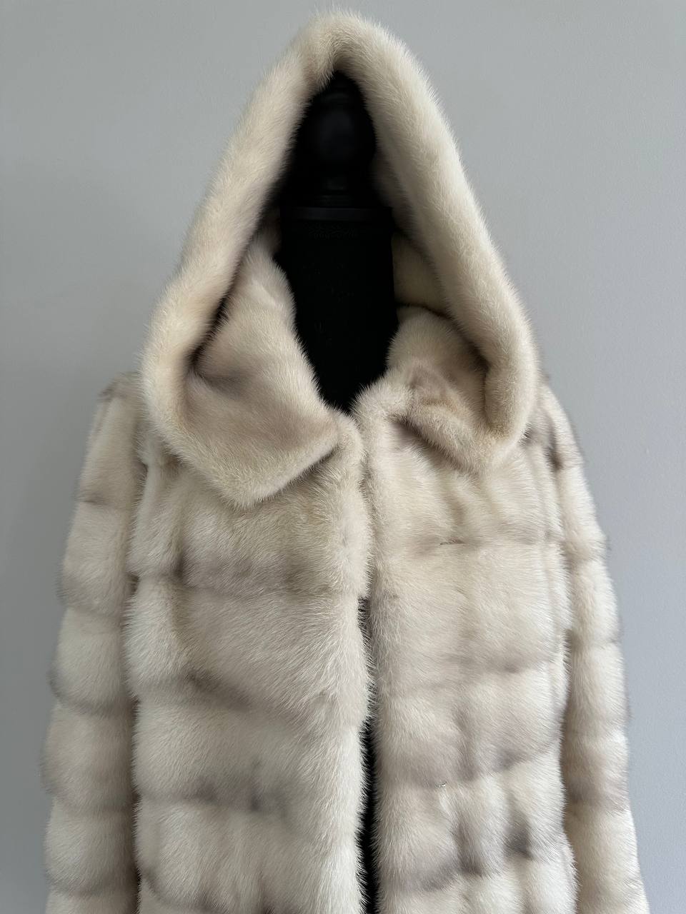 NEW MINK FUR coat size S SMALL 1201106 HORIZONTAL long sleeve jacket HOODED