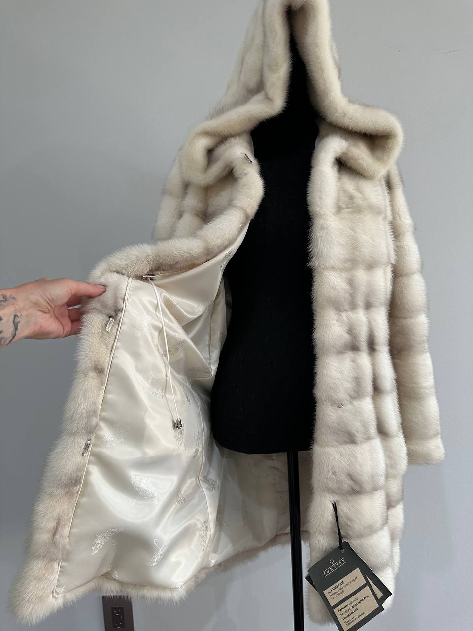 NEW MINK FUR coat size S SMALL 1201106 HORIZONTAL long sleeve jacket HOODED