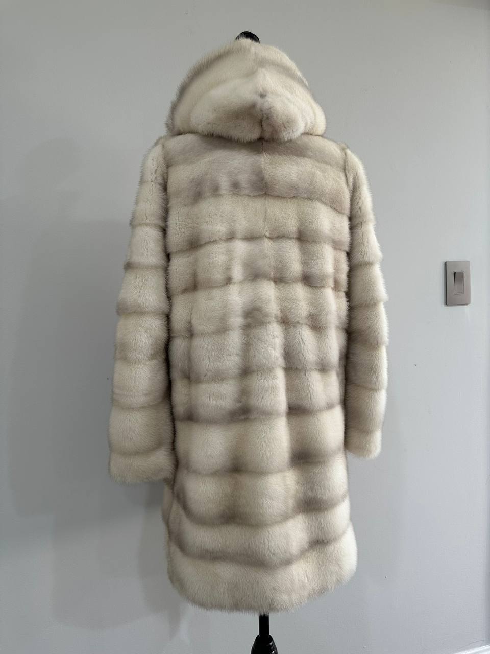 NEW MINK FUR coat size S SMALL 1201106 HORIZONTAL long sleeve jacket HOODED