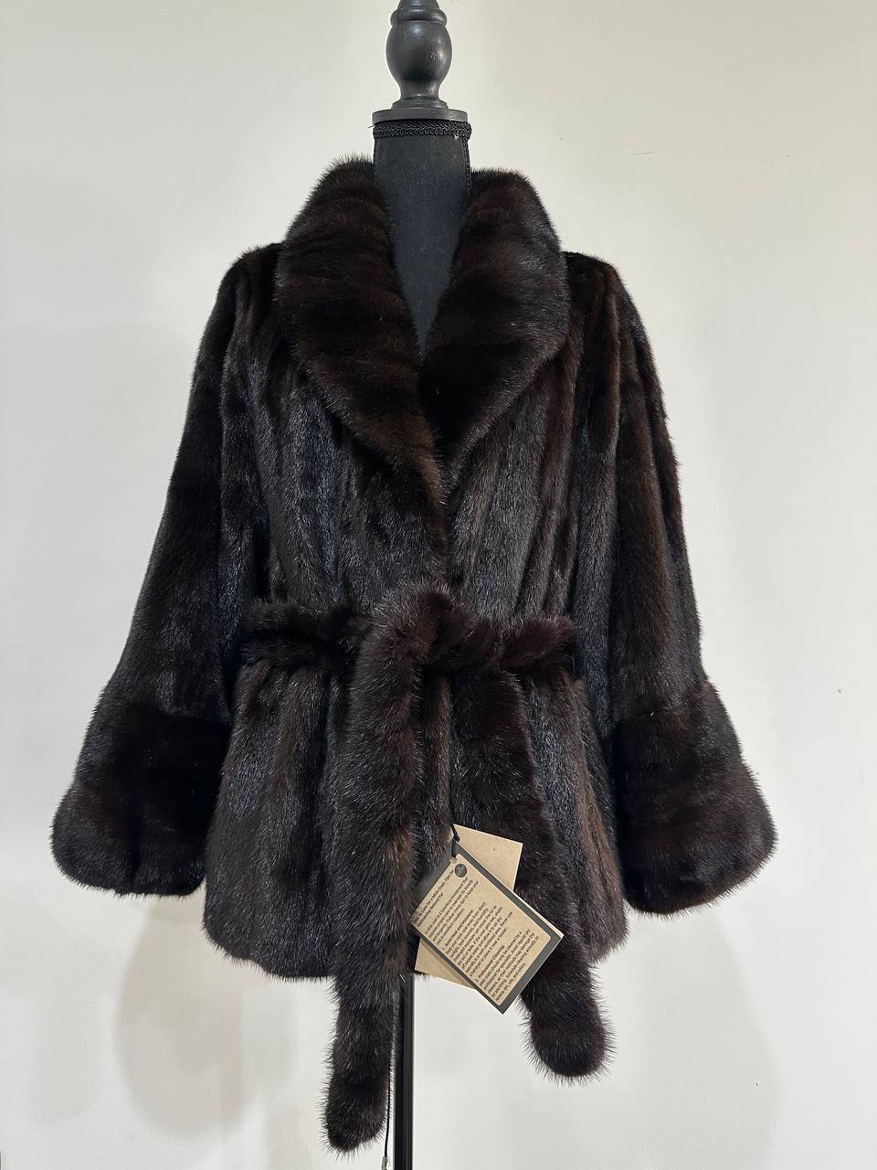 NEW Luxury Womens Real Mink Fur coat belted 1201038 Long genuine fur size XL