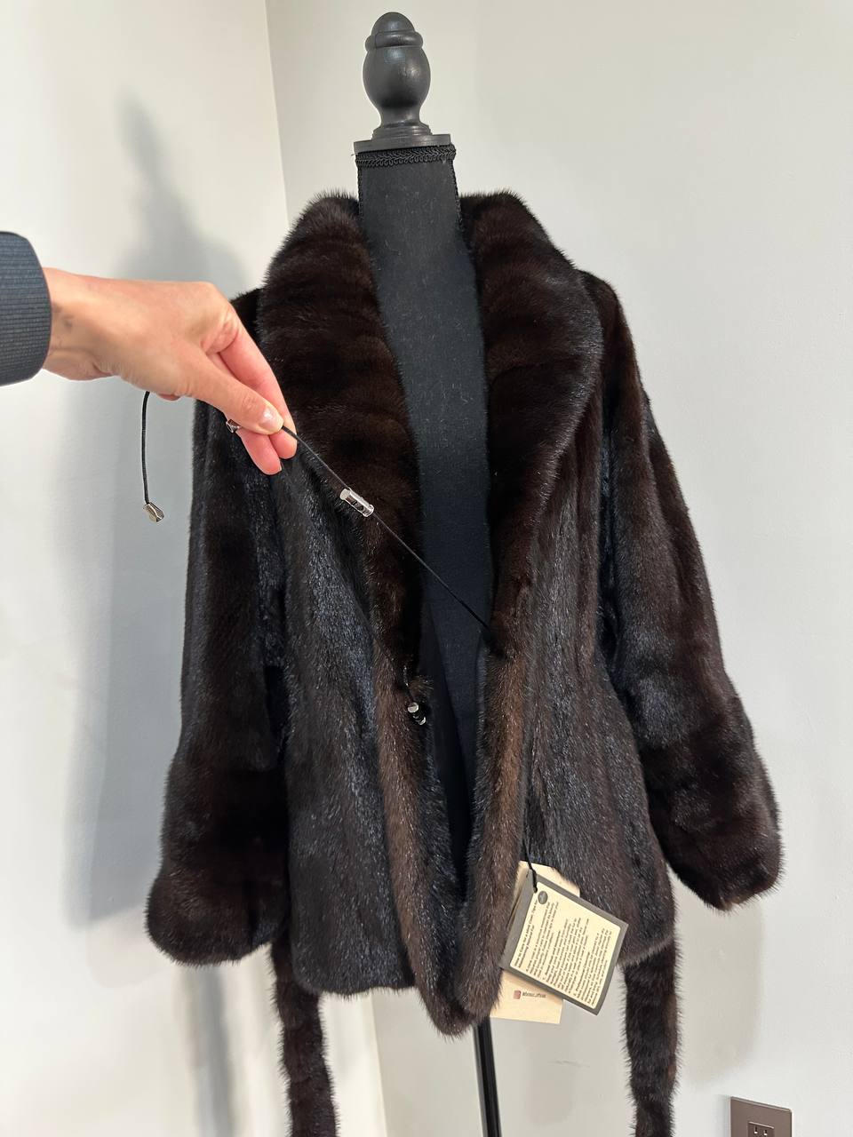 NEW Luxury Womens Real Mink Fur coat belted 1201038 Long genuine fur size XL