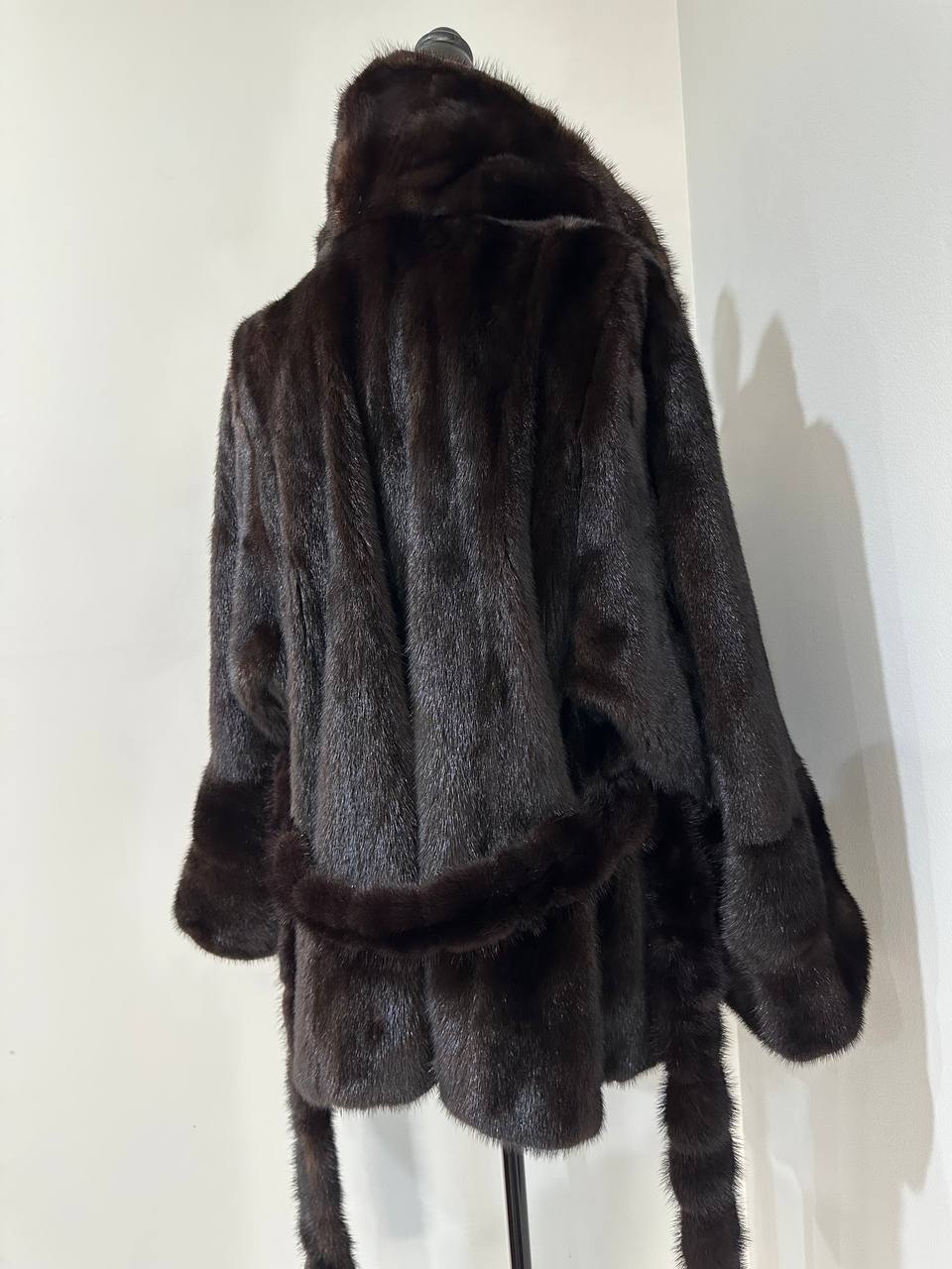 NEW Luxury Womens Real Mink Fur coat belted 1201038 Long genuine fur size XL