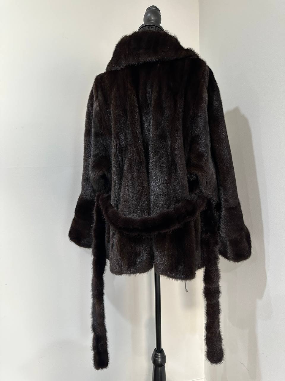NEW Luxury Womens Real Mink Fur coat belted 1201038 Long genuine fur size XL