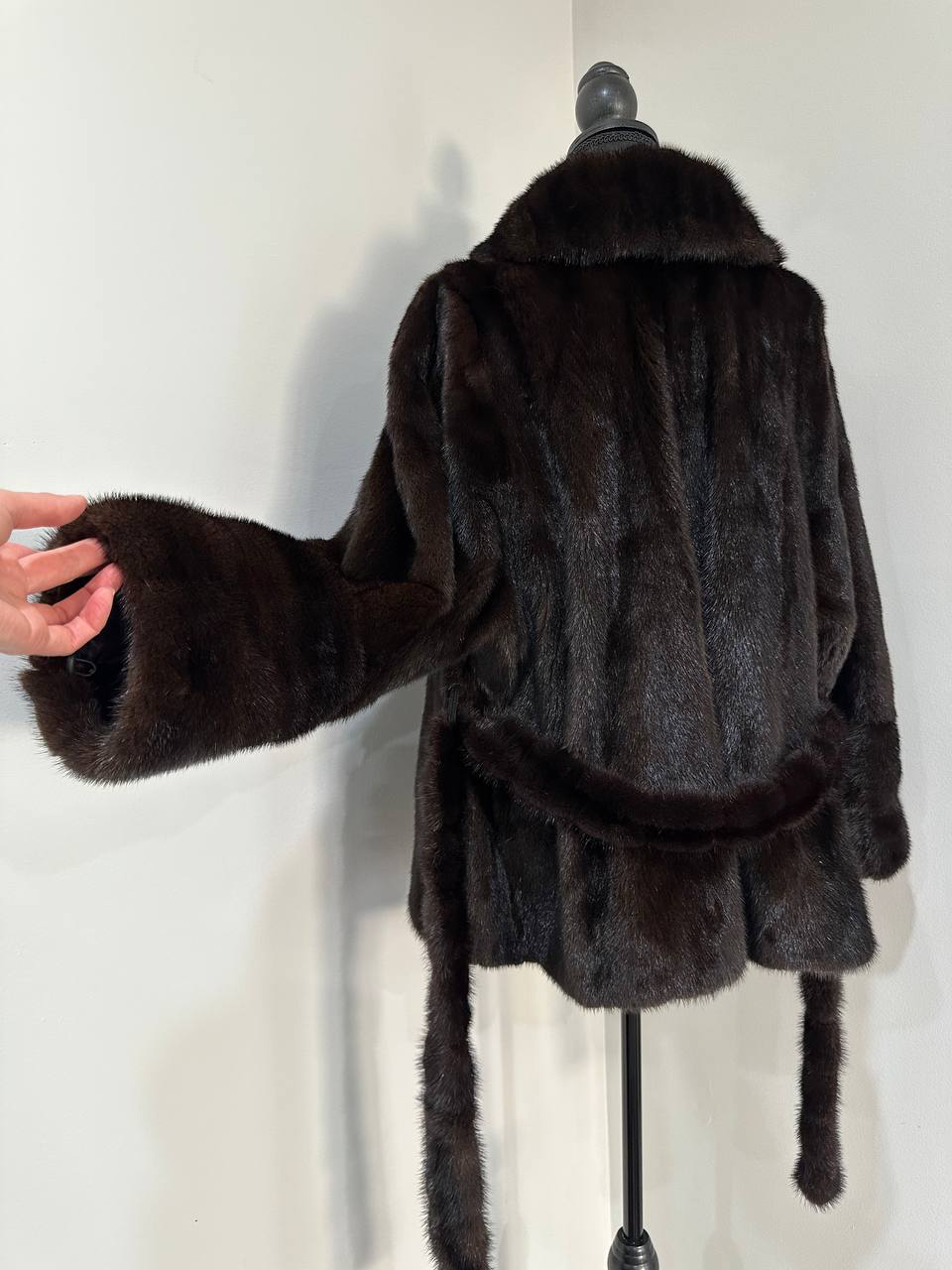 NEW Luxury Womens Real Mink Fur coat belted 1201038 Long genuine fur size XL