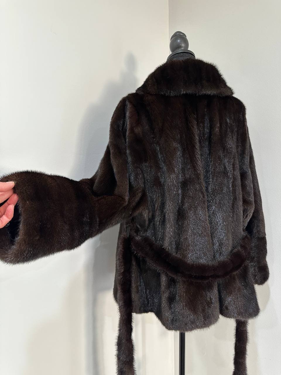 NEW Luxury Womens Real Mink Fur coat belted 1201038 Long genuine fur size XL