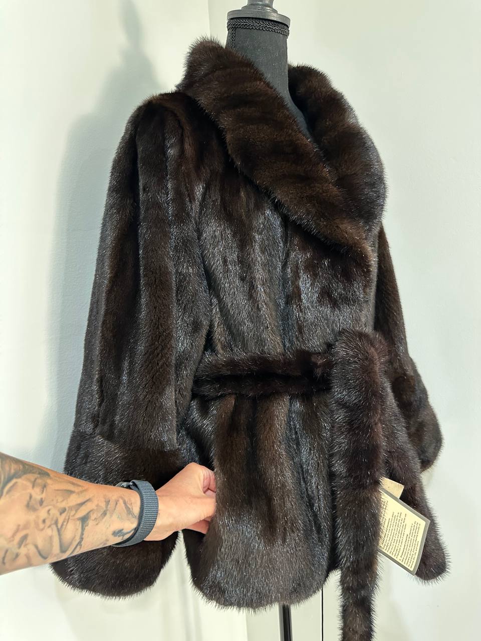 NEW Luxury Womens Real Mink Fur coat belted 1201038 Long genuine fur size XL