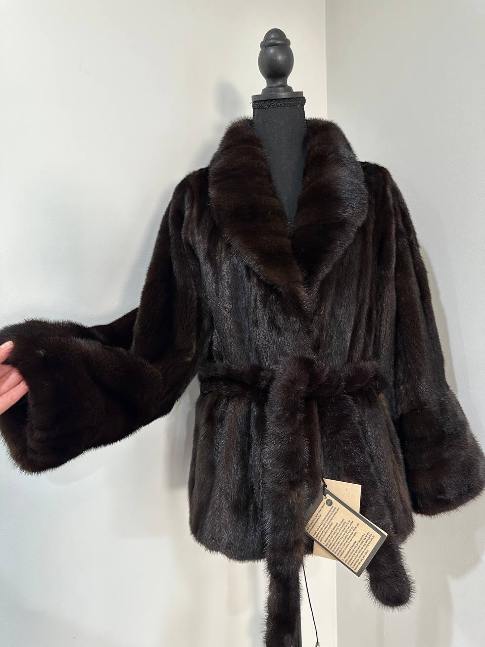 NEW Luxury Womens Real Mink Fur coat belted 1201038 Long genuine fur size XL