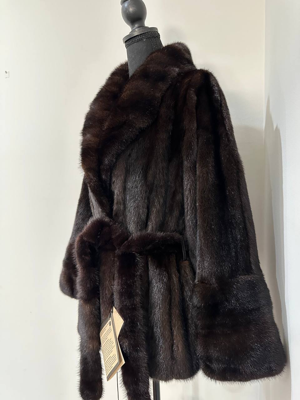 NEW Luxury Womens Real Mink Fur coat belted 1201038 Long genuine fur size XL