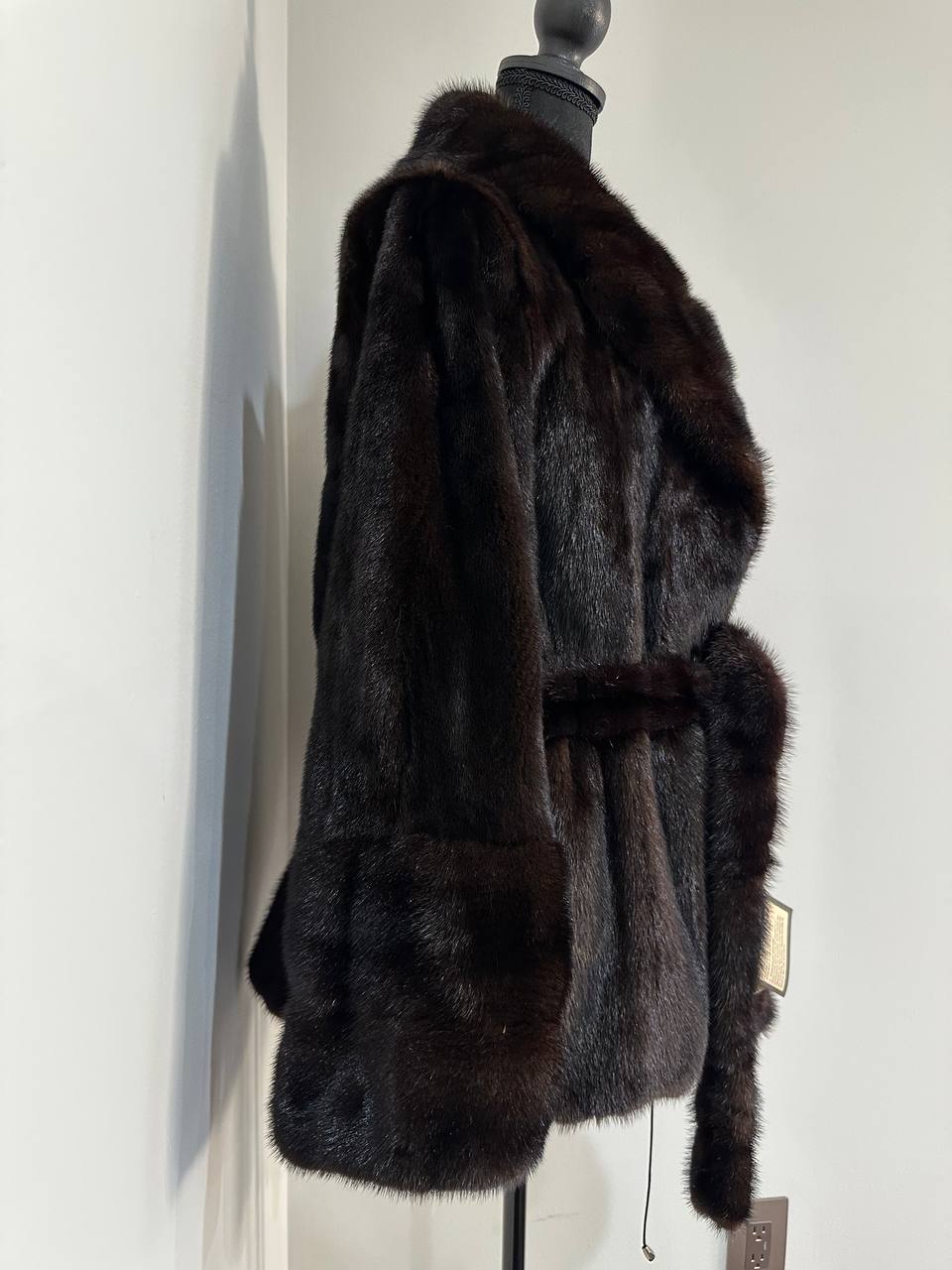 NEW Luxury Womens Real Mink Fur coat belted 1201038 Long genuine fur size XL