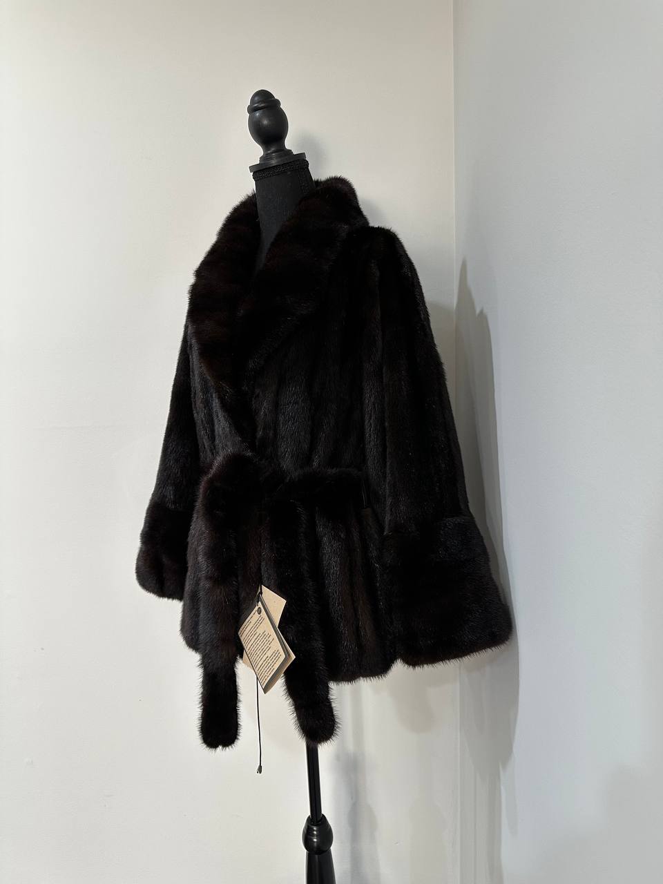 NEW Luxury Womens Real Mink Fur coat belted 1201038 Long genuine fur size XL