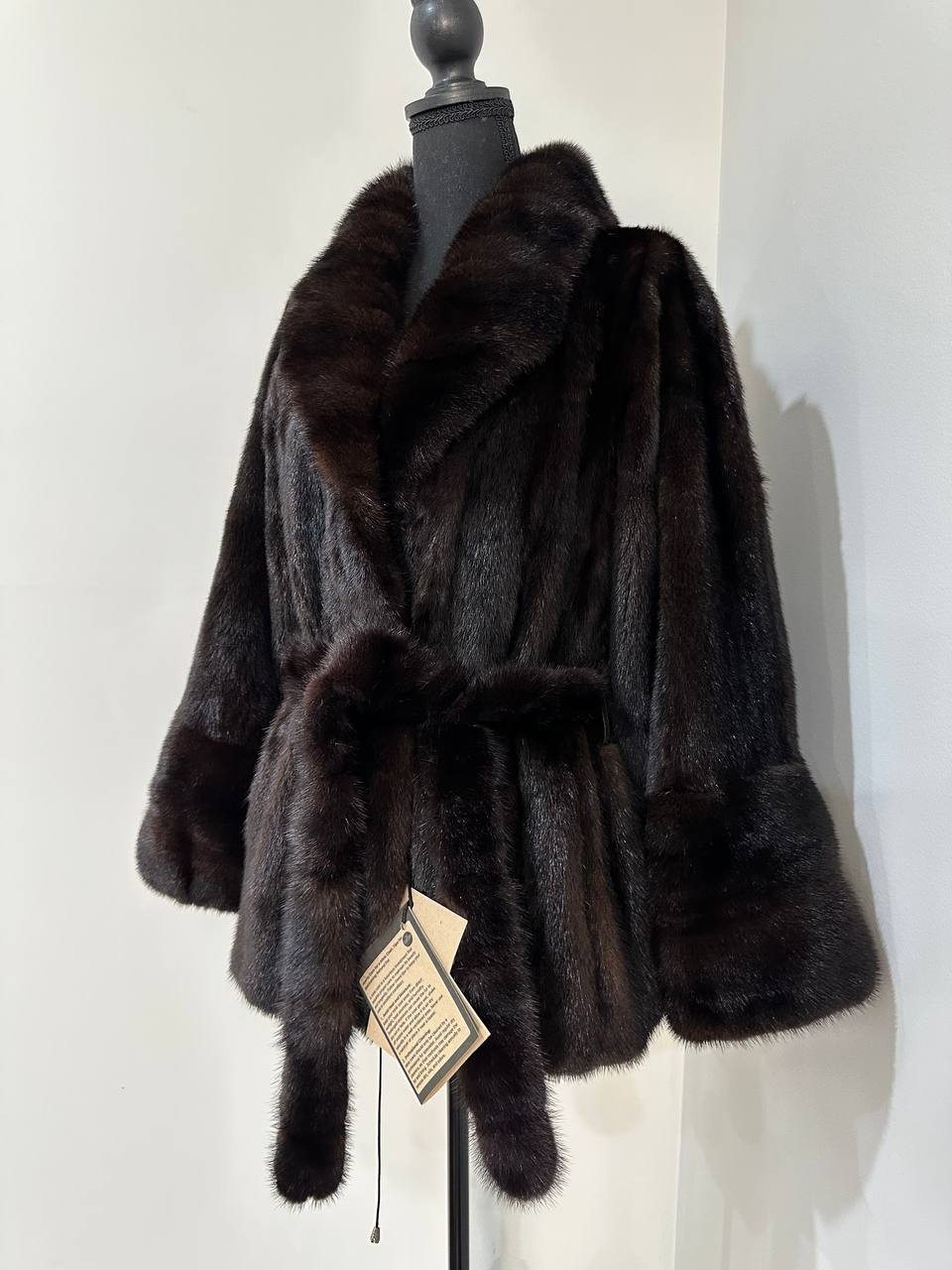 NEW Luxury Womens Real Mink Fur coat belted 1201038 Long genuine fur size XL