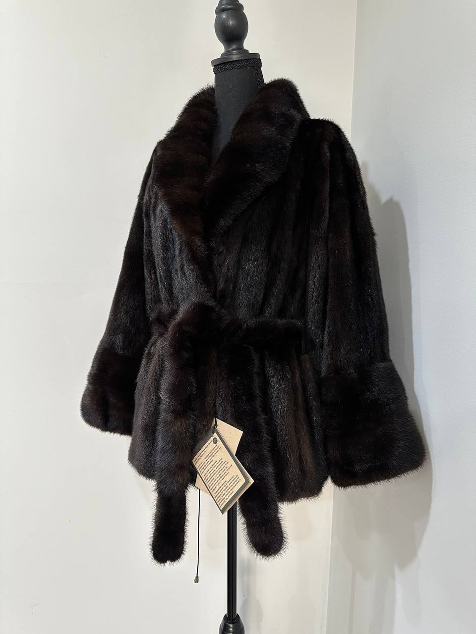 NEW Luxury Womens Real Mink Fur coat belted 1201038 Long genuine fur size XL