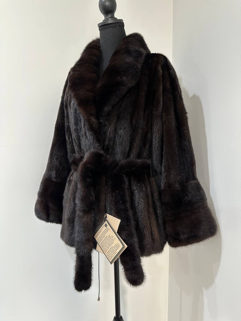 NEW Luxury Womens Real Mink Fur coat belted 1201038 Long genuine fur size XL
