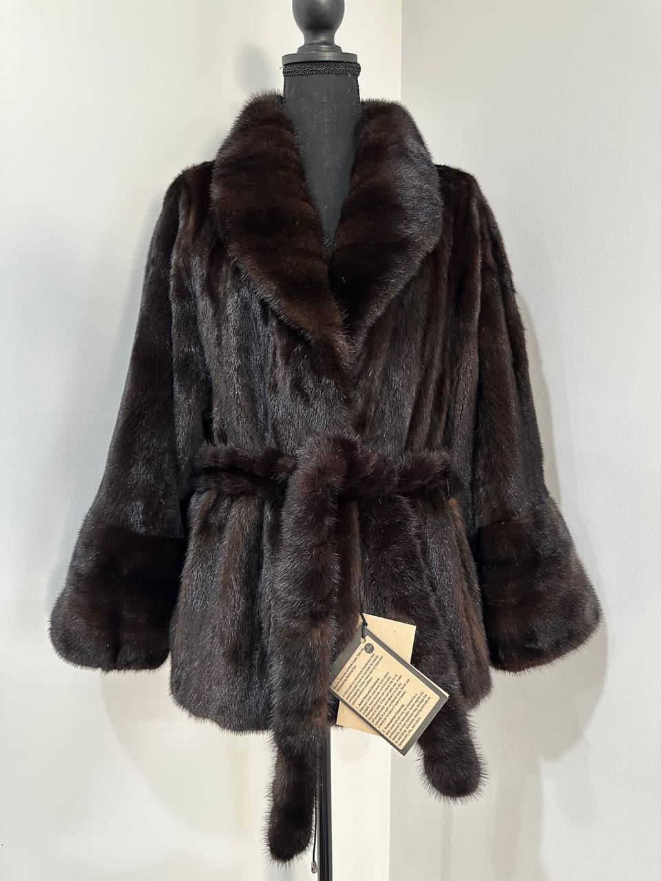 NEW Luxury Womens Real Mink Fur coat belted 1201038 Long genuine fur size XL