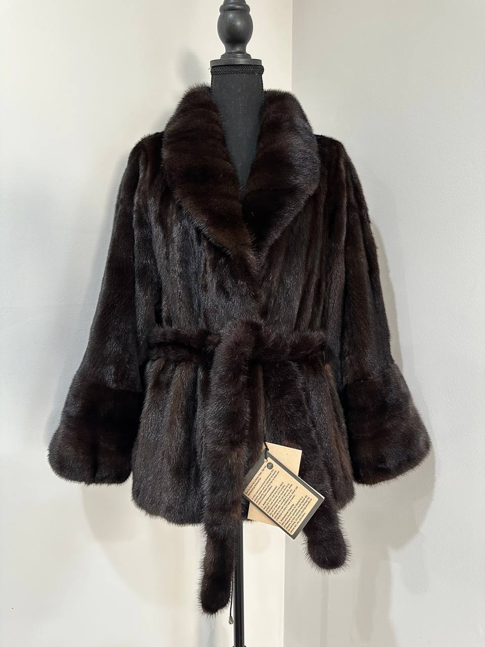 NEW Luxury Womens Real Mink Fur coat belted 1201038 Long genuine fur size XL