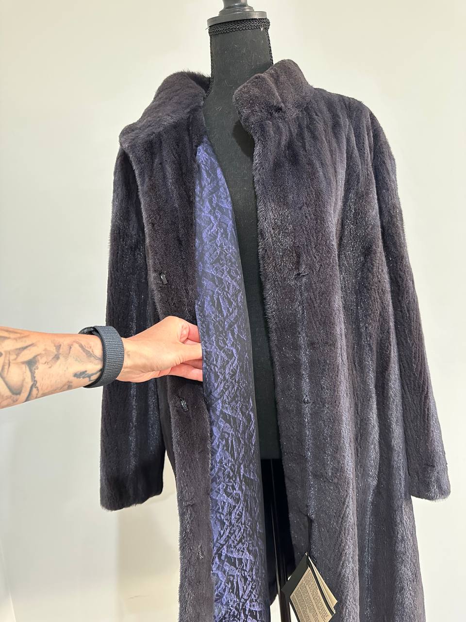 Real Luxury Sheared Mink Fur Coat Dark Graphite Color Full Length XL 1109847