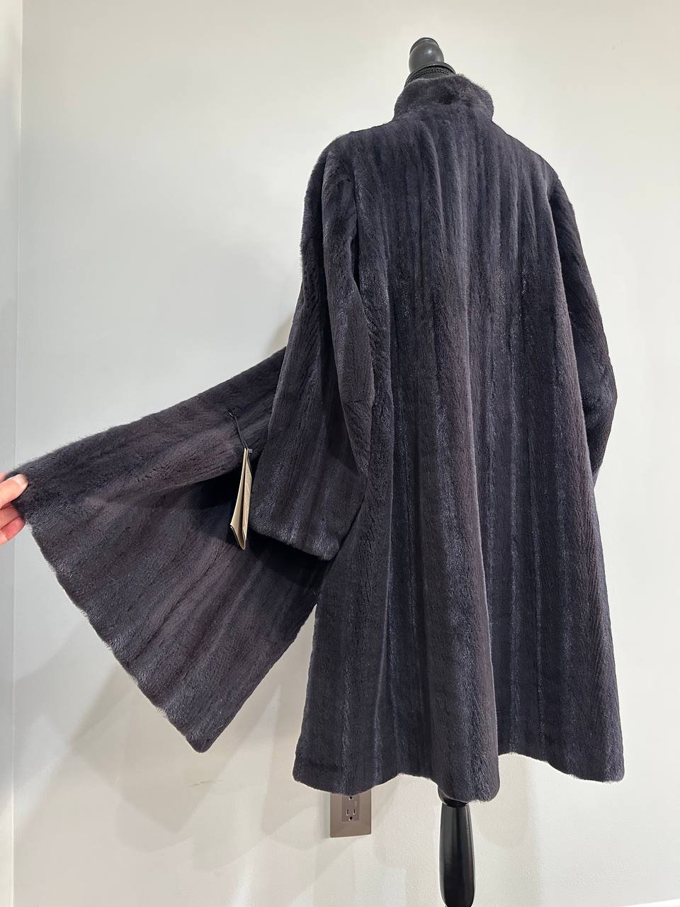 Real Luxury Sheared Mink Fur Coat Dark Graphite Color Full Length XL 1109847
