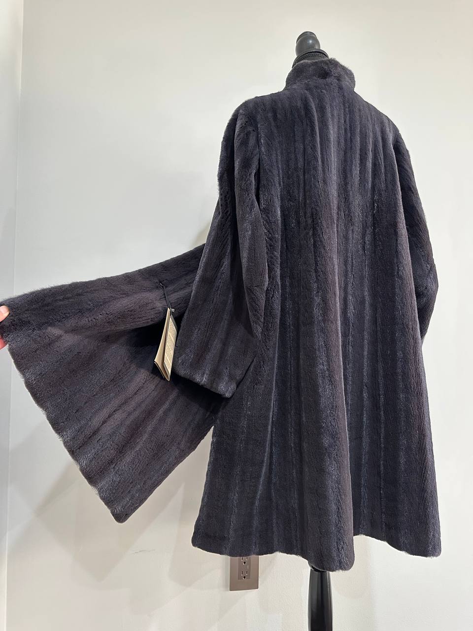 Real Luxury Sheared Mink Fur Coat Dark Graphite Color Full Length XL 1109847