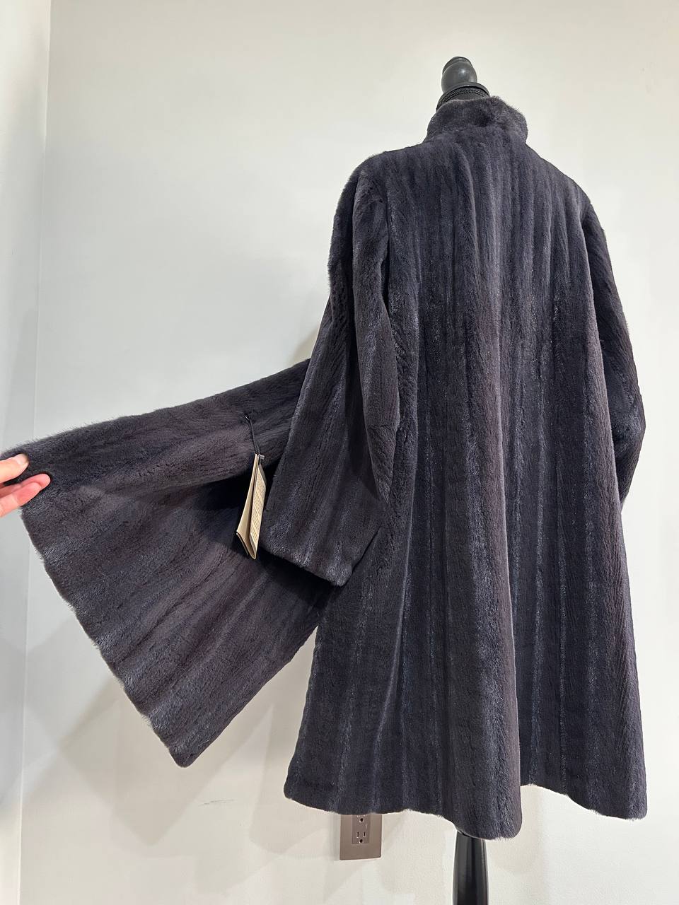 Real Luxury Sheared Mink Fur Coat Dark Graphite Color Full Length XL 1109847