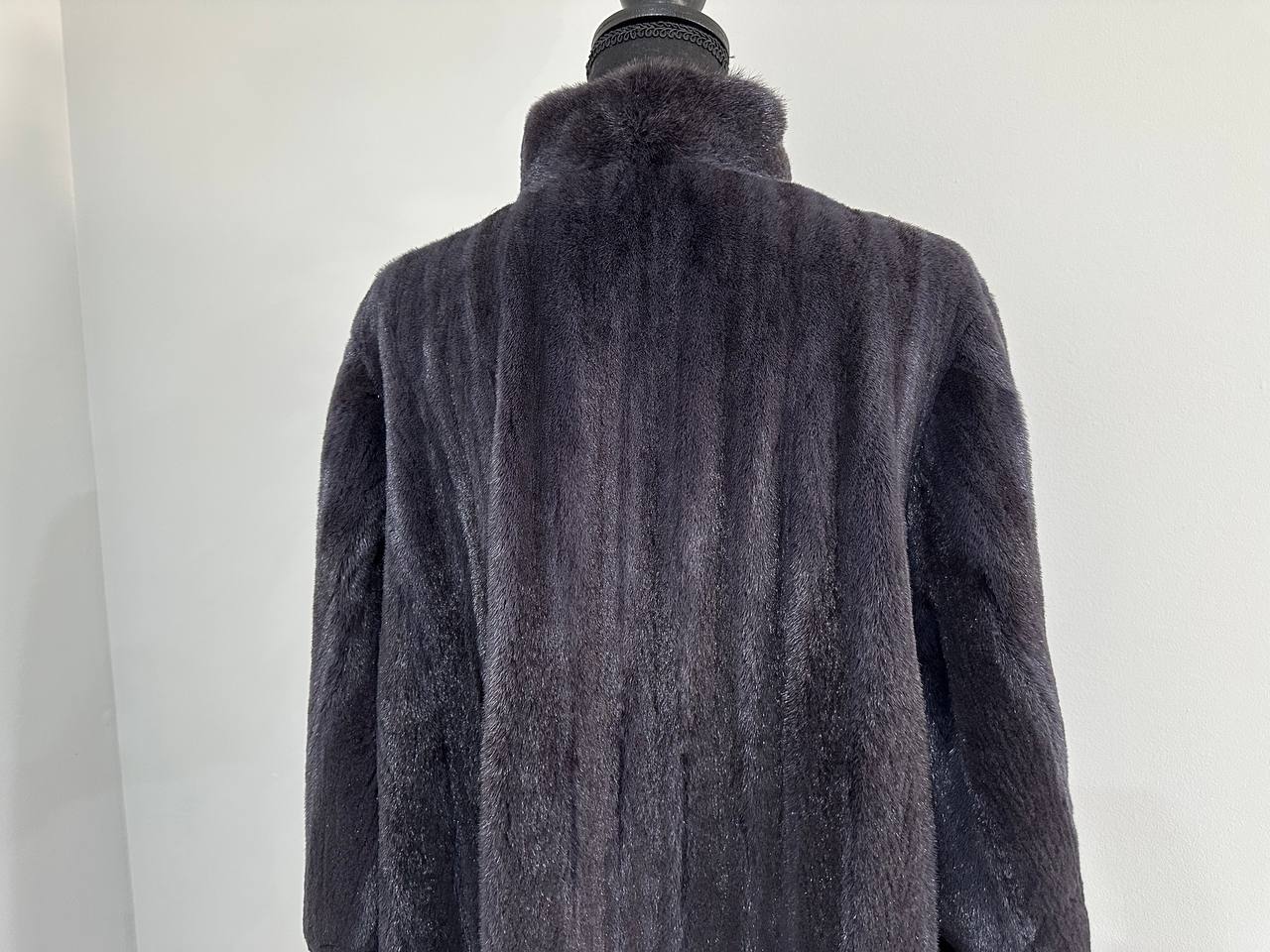 Real Luxury Sheared Mink Fur Coat Dark Graphite Color Full Length XL 1109847