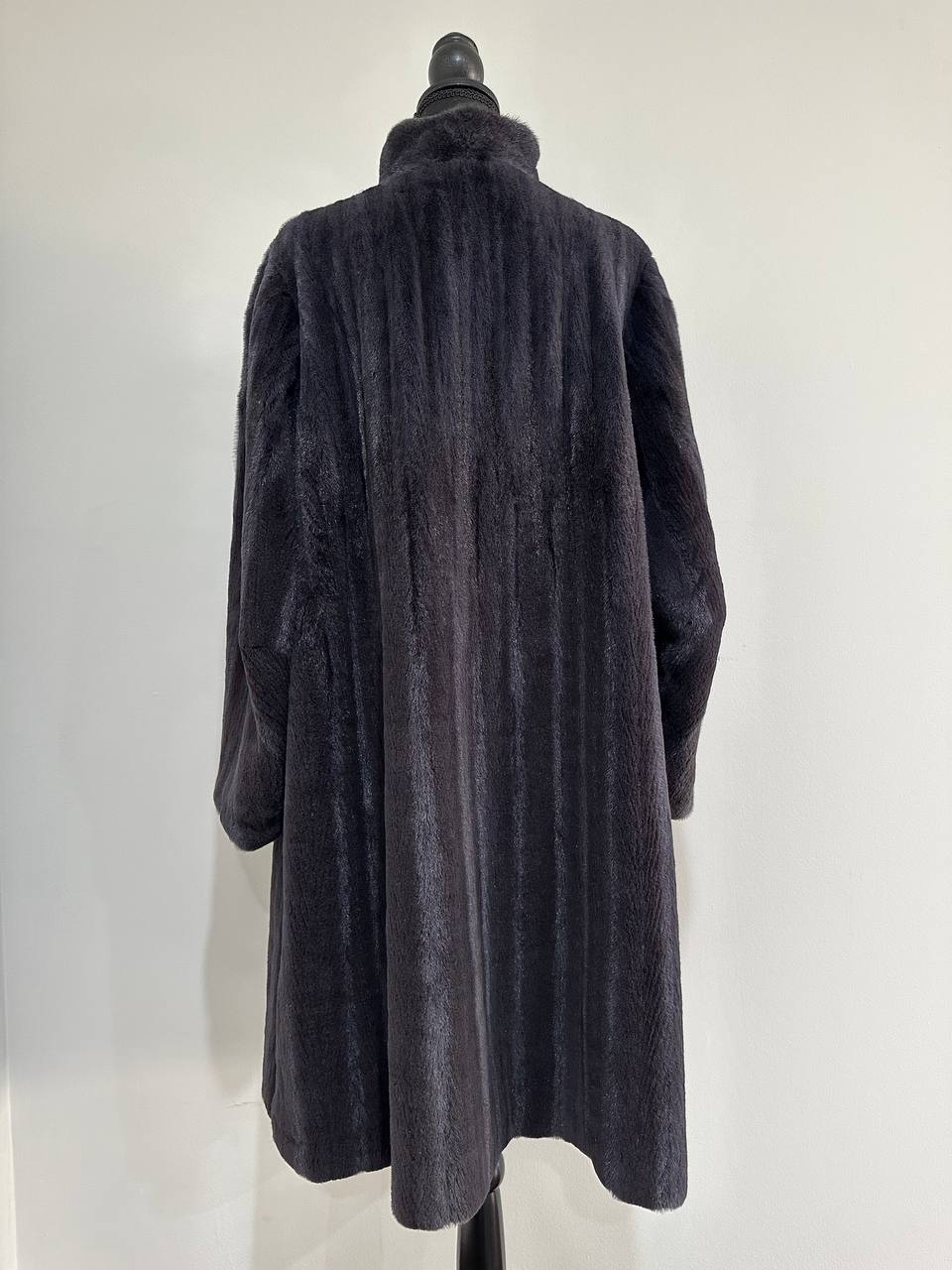 Real Luxury Sheared Mink Fur Coat Dark Graphite Color Full Length XL 1109847