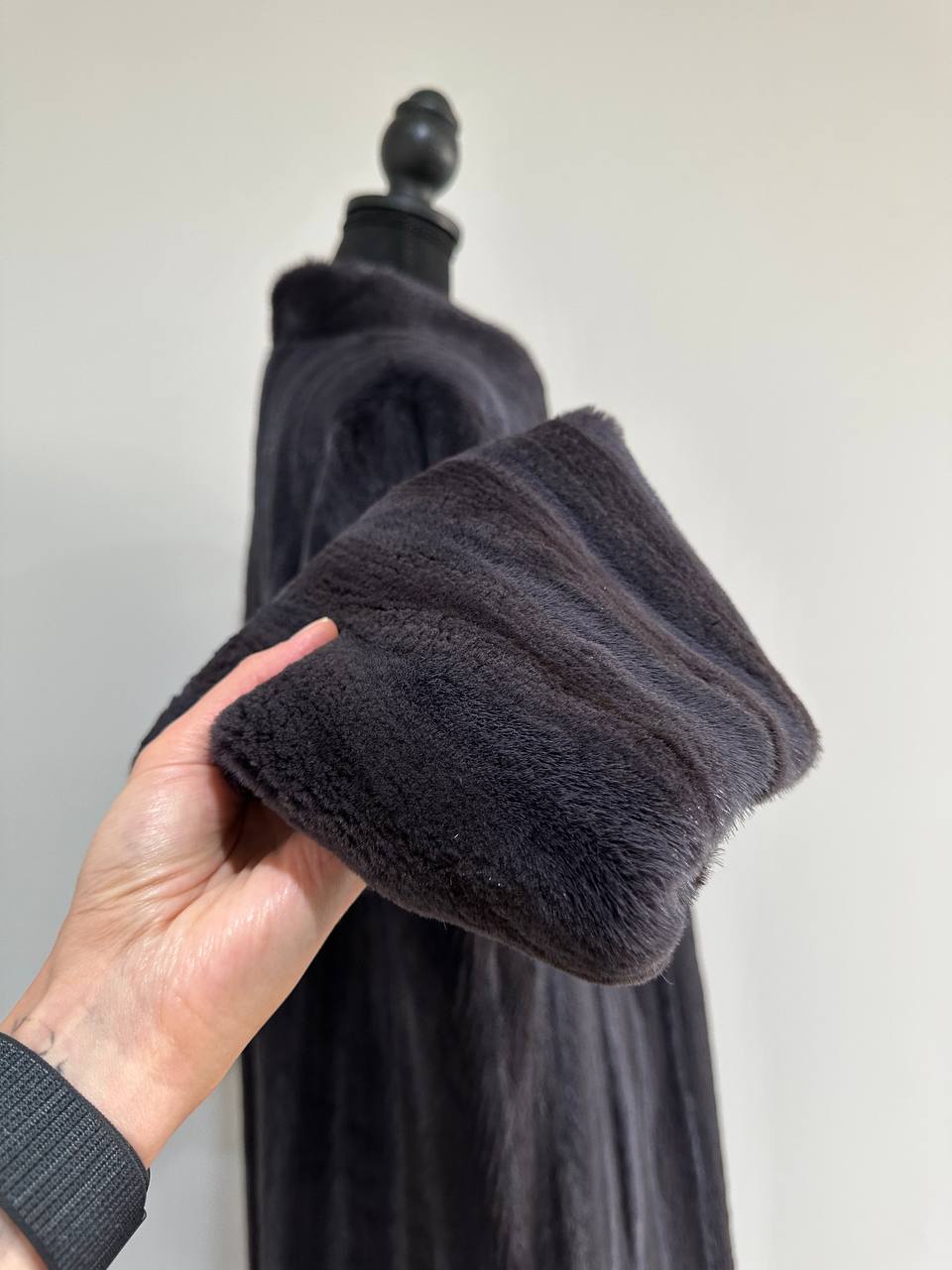 Real Luxury Sheared Mink Fur Coat Dark Graphite Color Full Length XL 1109847
