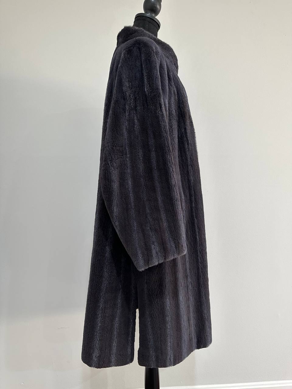 Real Luxury Sheared Mink Fur Coat Dark Graphite Color Full Length XL 1109847