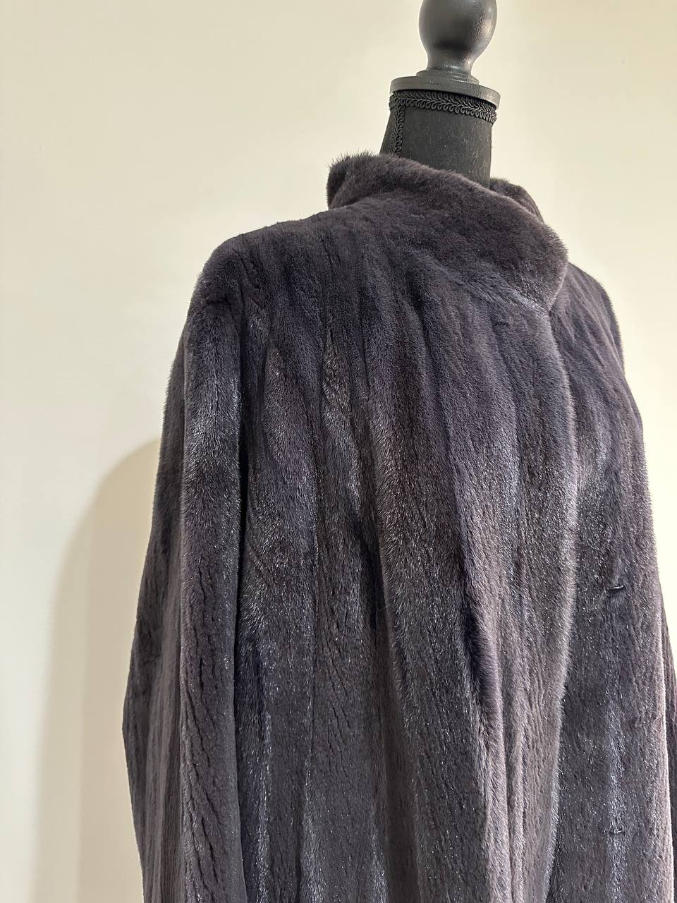 Real Luxury Sheared Mink Fur Coat Dark Graphite Color Full Length XL 1109847