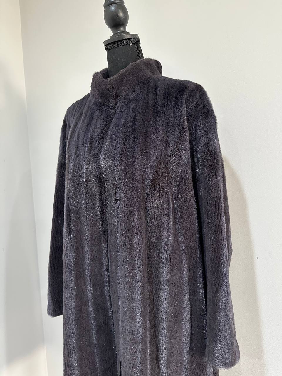 Real Luxury Sheared Mink Fur Coat Dark Graphite Color Full Length XL 1109847