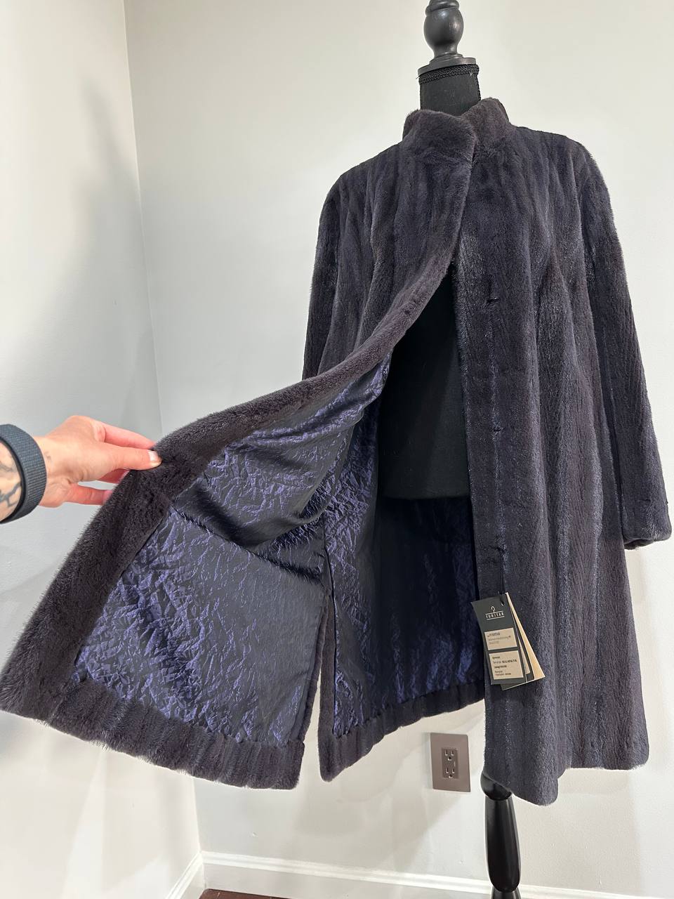 Real Luxury Sheared Mink Fur Coat Dark Graphite Color Full Length XL 1109847