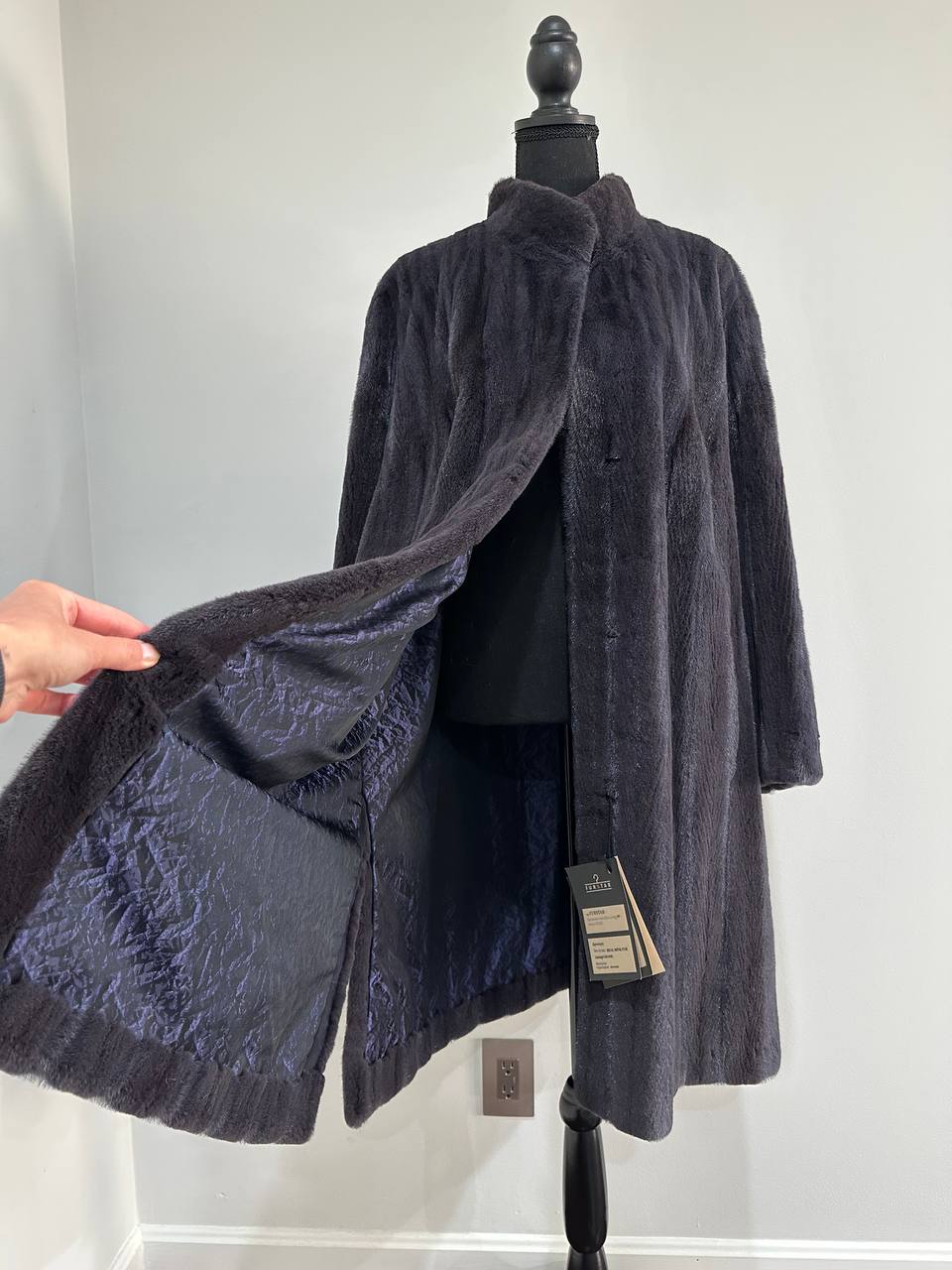 Real Luxury Sheared Mink Fur Coat Dark Graphite Color Full Length XL 1109847
