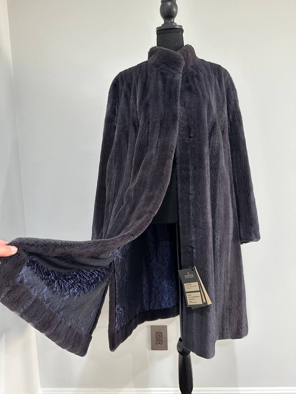 Real Luxury Sheared Mink Fur Coat Dark Graphite Color Full Length XL 1109847