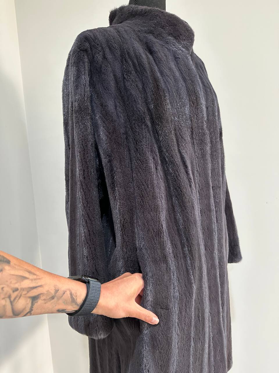 Real Luxury Sheared Mink Fur Coat Dark Graphite Color Full Length XL 1109847