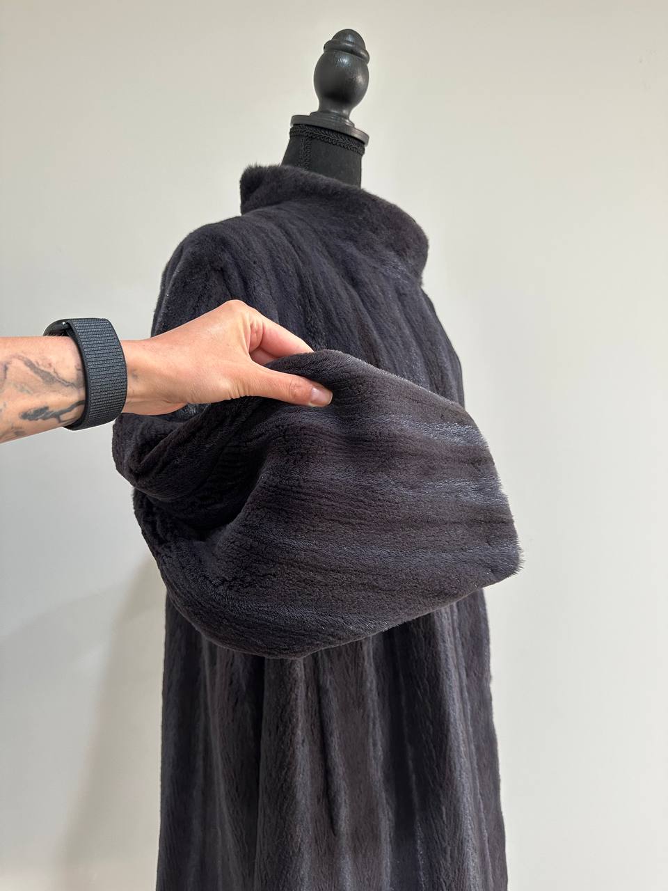 Real Luxury Sheared Mink Fur Coat Dark Graphite Color Full Length XL 1109847
