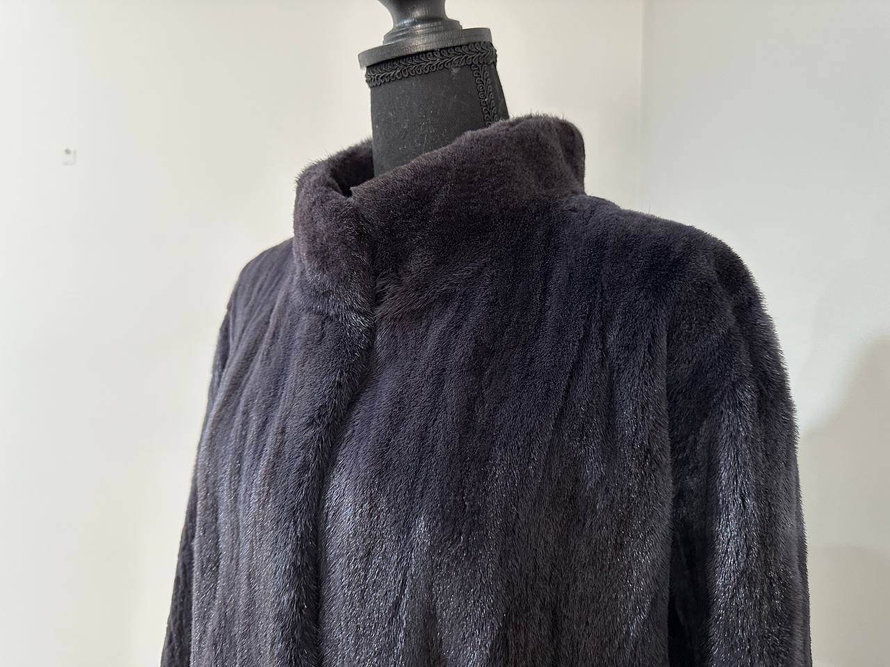 Real Luxury Sheared Mink Fur Coat Dark Graphite Color Full Length XL 1109847