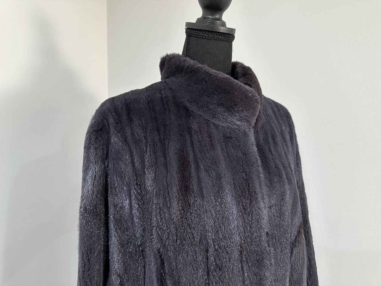 Real Luxury Sheared Mink Fur Coat Dark Graphite Color Full Length XL 1109847