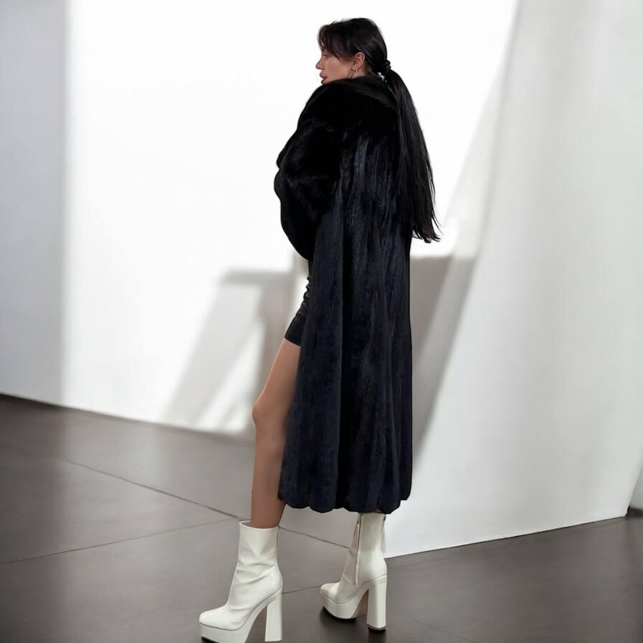 genuine real mink fur coat jacket 1109815 size L new dark brown color