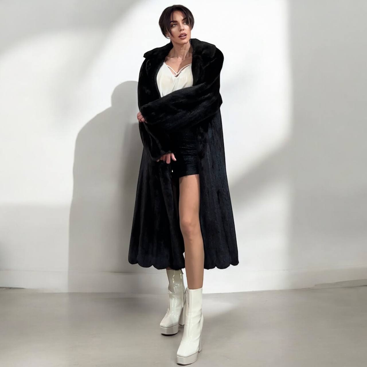 genuine real mink fur coat jacket 1109815 size L new dark brown color