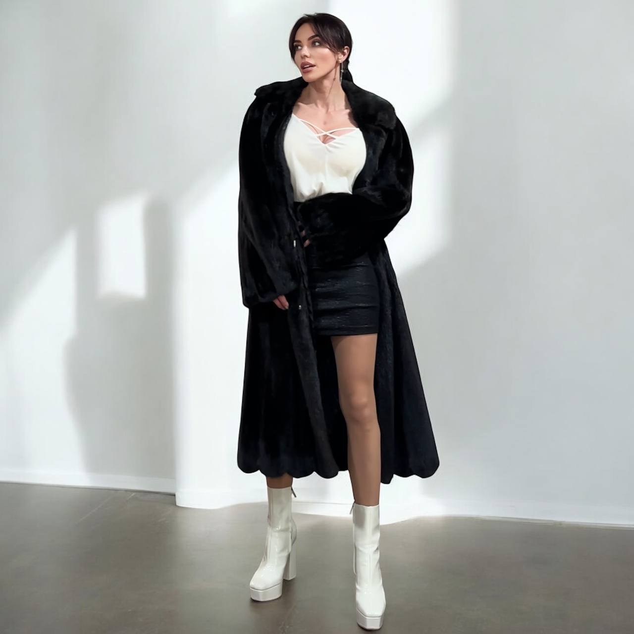 genuine real mink fur coat jacket 1109815 size L new dark brown color