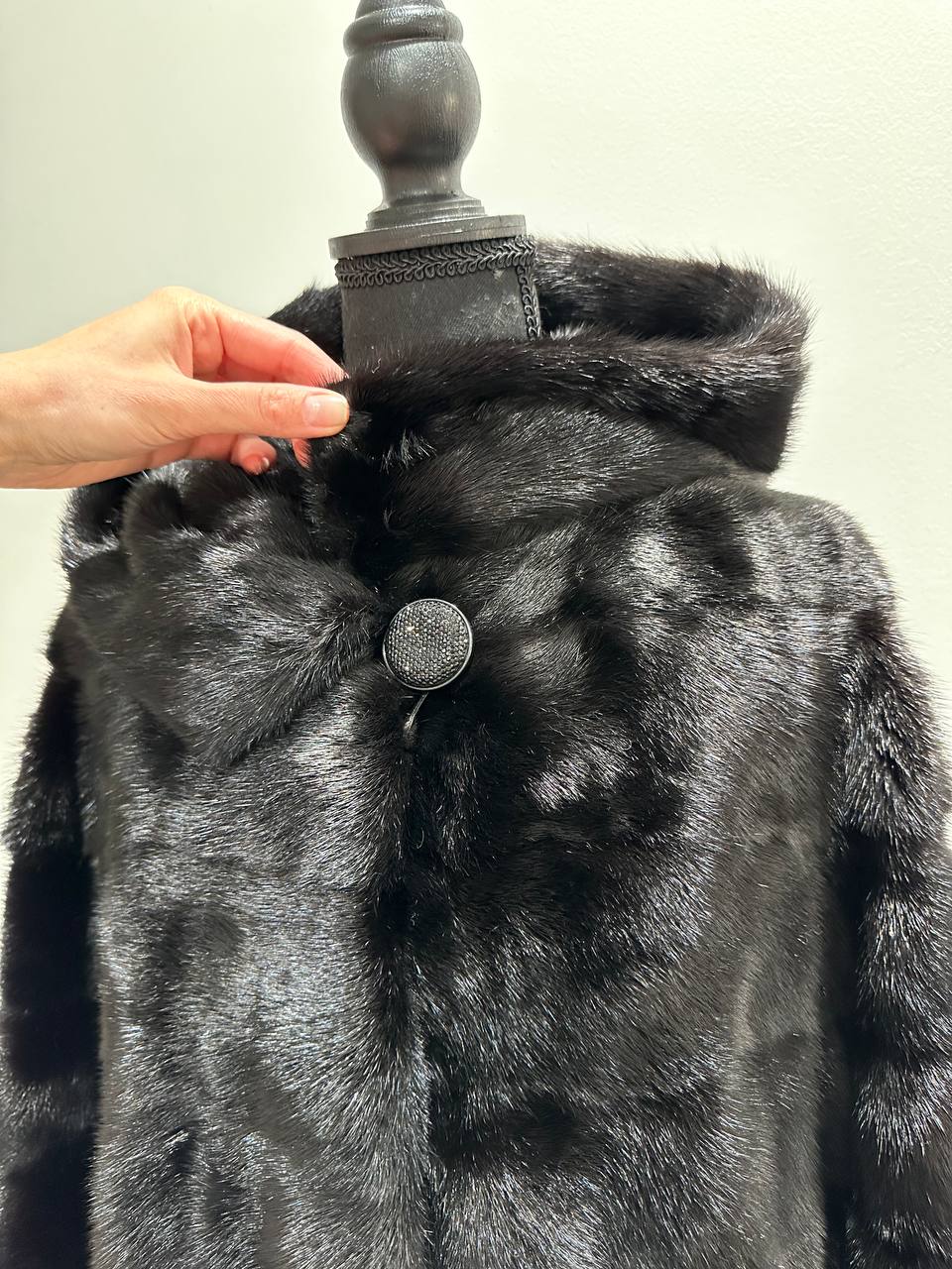 NEW REAL MINK FUR coat size L LARGE 1201116 HORIZONTAL long sleeve jacket BLACK
