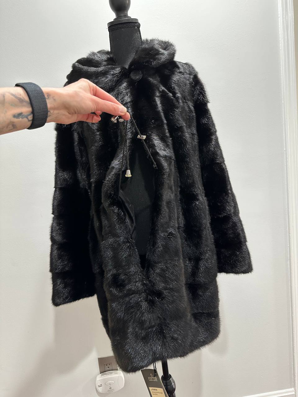NEW REAL MINK FUR coat size L LARGE 1201116 HORIZONTAL long sleeve jacket BLACK