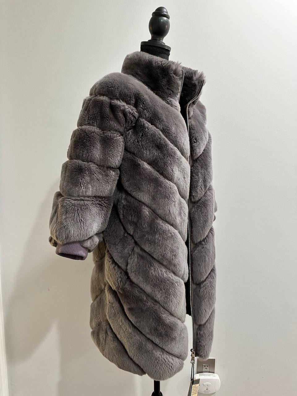chinchilla rex rabbit GENUINE REAL FUR coat Jacket ONE SIZE size women 1201115