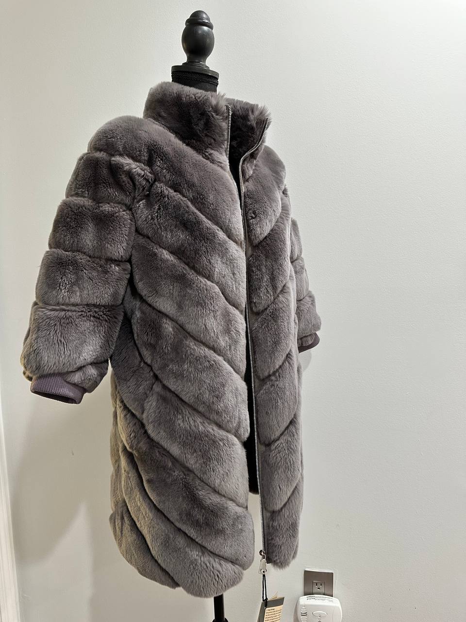 chinchilla rex rabbit GENUINE REAL FUR coat Jacket ONE SIZE size women 1201115
