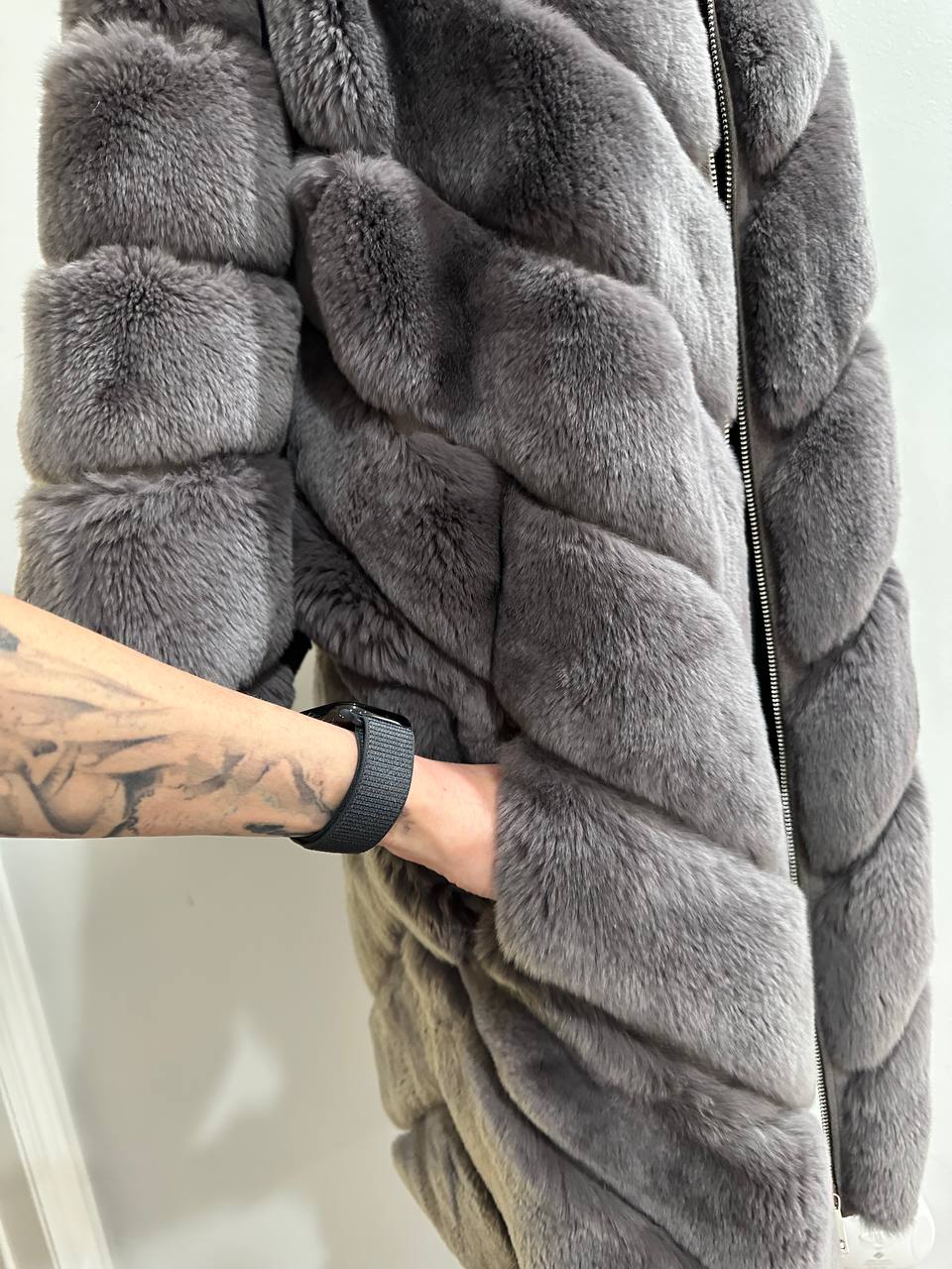 chinchilla rex rabbit GENUINE REAL FUR coat Jacket ONE SIZE size women 1201115